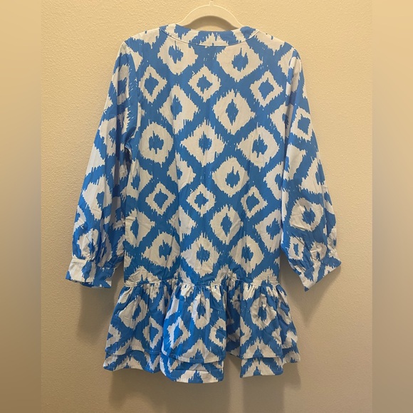 CUPCAKE BLUE AND WHITE MINI DRESS LONG SLEEVES WITH RUFFLES - Picture 7 of 7